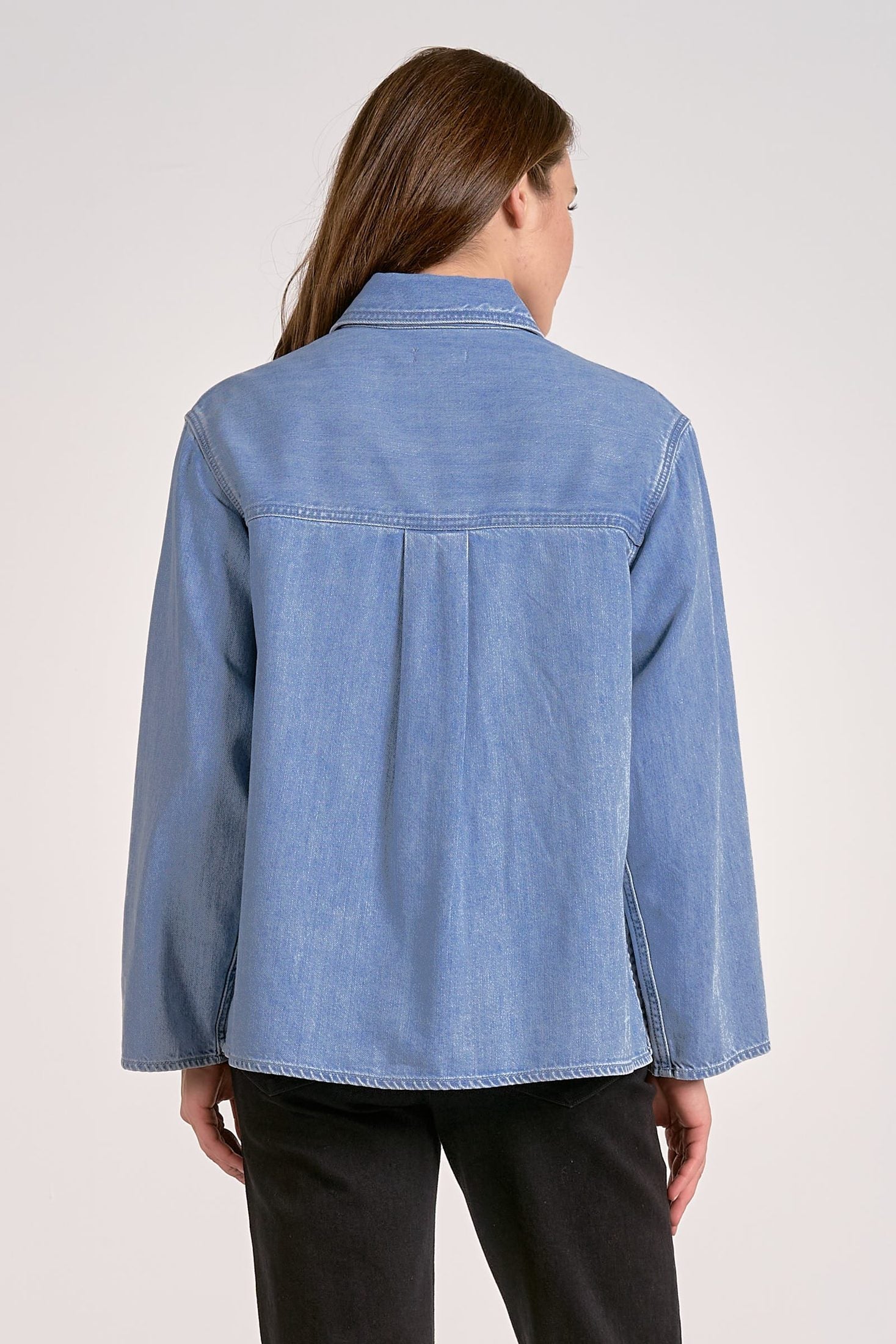 V-Neck Collar Denim Top Tops