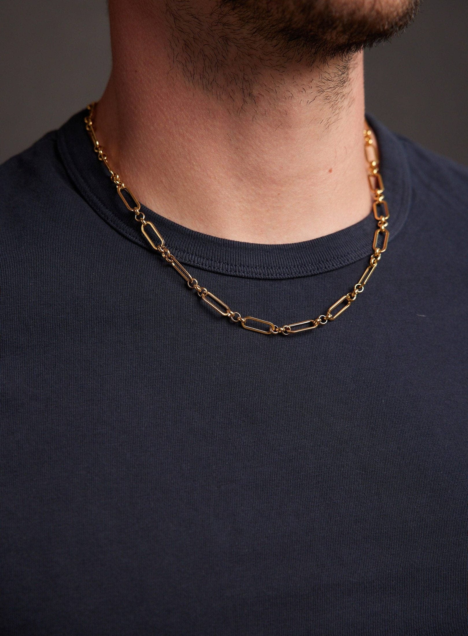 We Are All Smith - 7mm Men's Gold Elongated Cable Chain Necklace for Men 