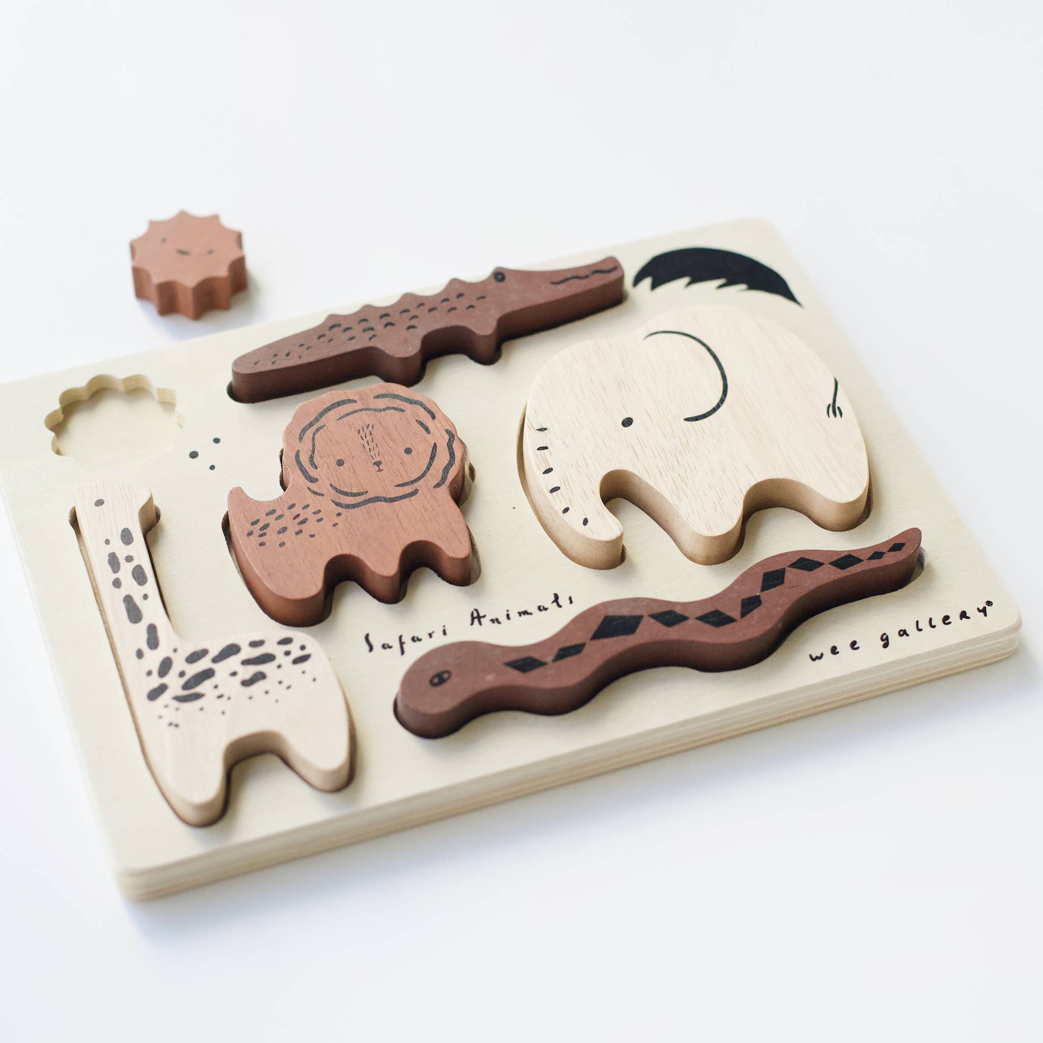 Wee Gallery - Wooden Tray Puzzle - Safari Animals - 2nd Edition 