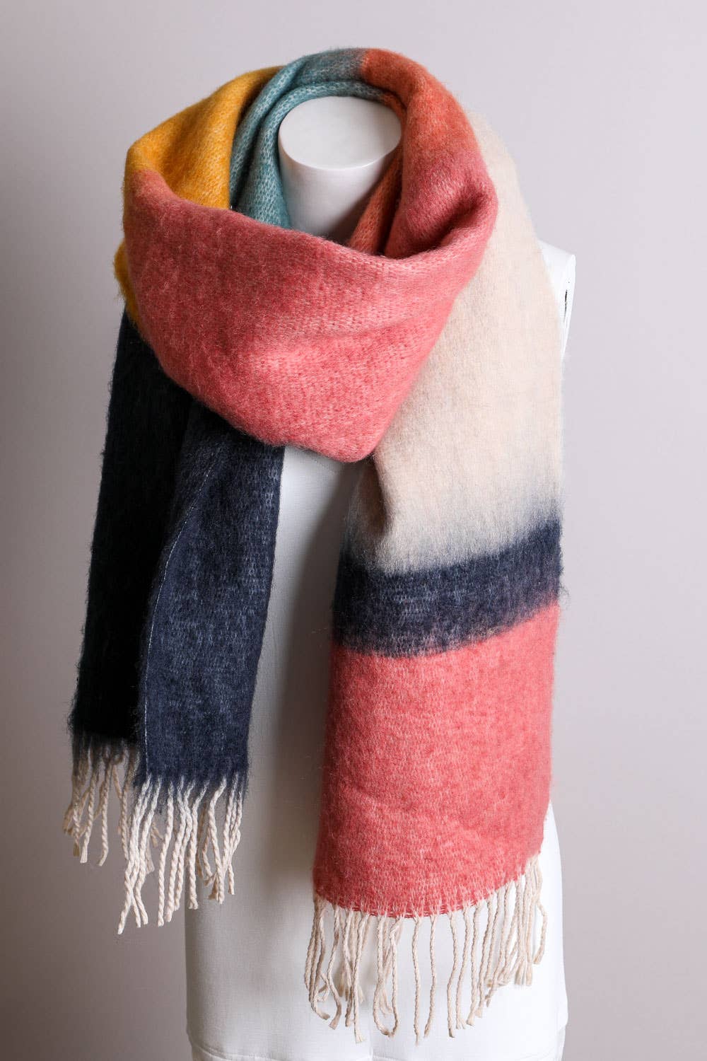 Winter Color Block Faux Mohair Scarf Scarves