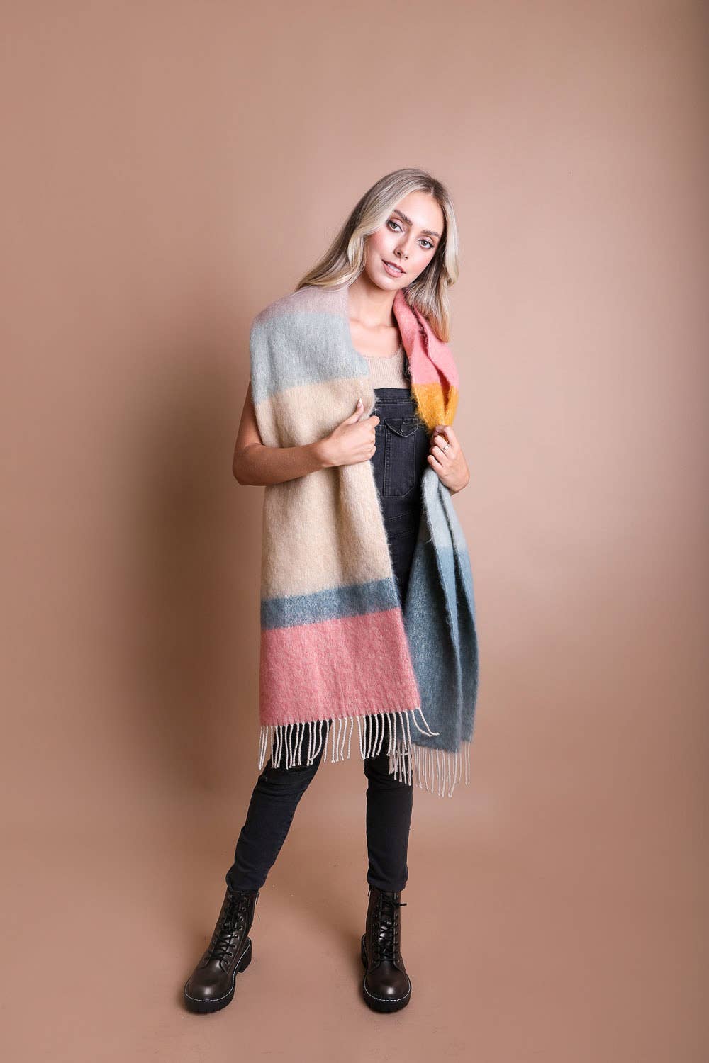 Winter Color Block Faux Mohair Scarf Scarves