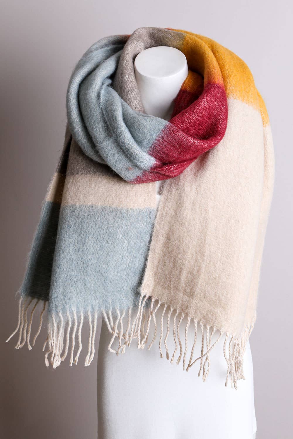 Winter Color Block Faux Mohair Scarf Scarves