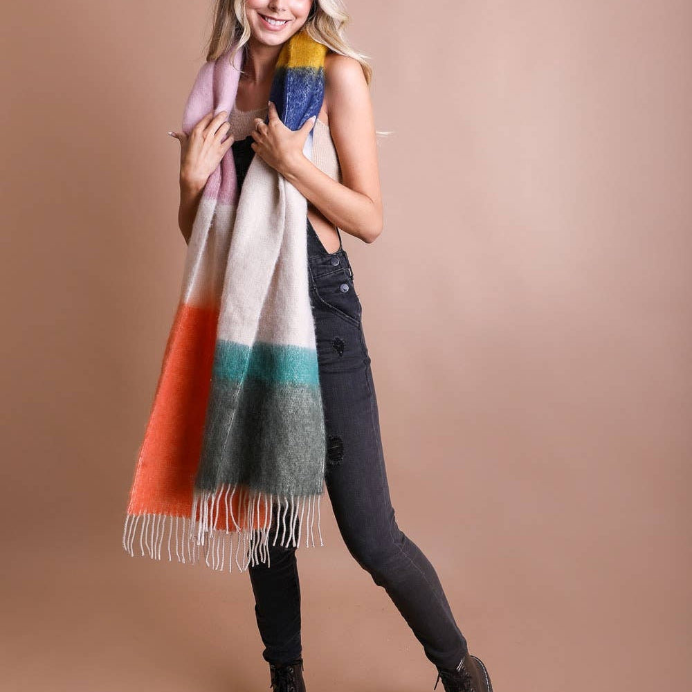 Winter Color Block Faux Mohair Scarf Scarves