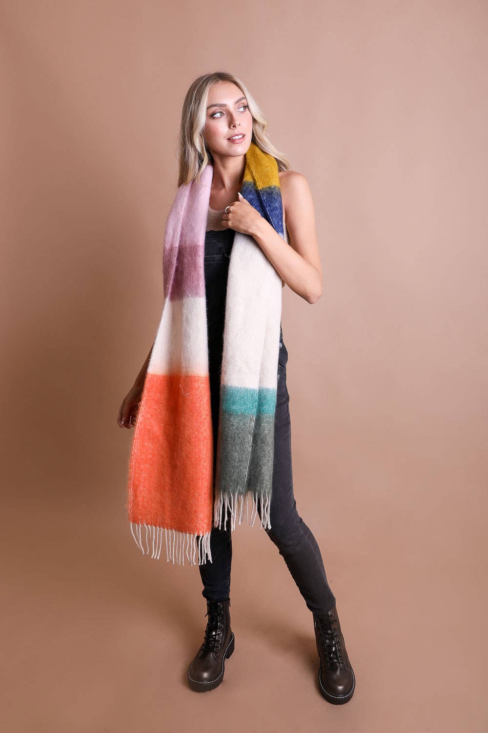 Winter Color Block Faux Mohair Scarf Scarves