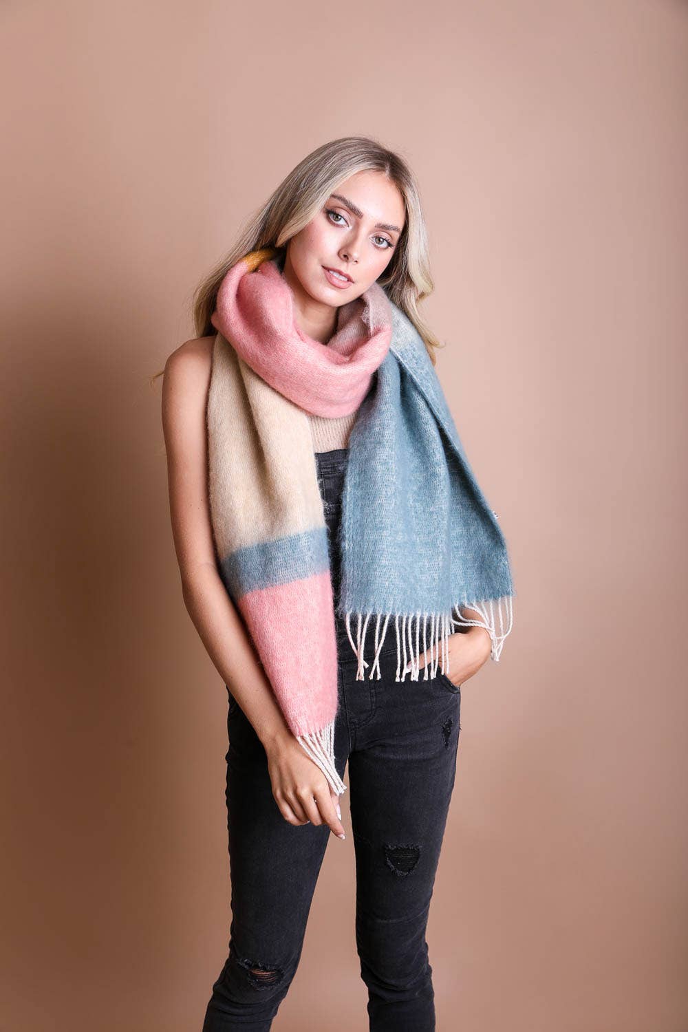 Winter Color Block Faux Mohair Scarf Scarves