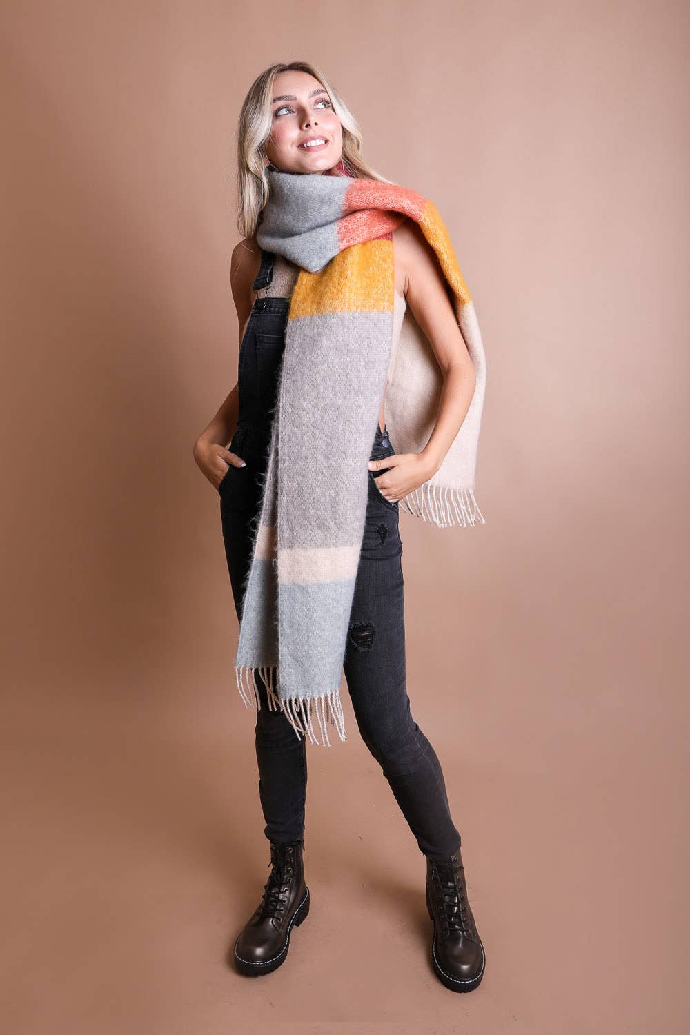 Winter Color Block Faux Mohair Scarf Scarves