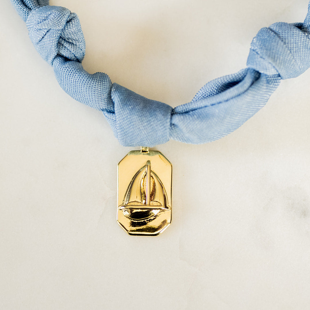 Denim Silk Scarf Necklace