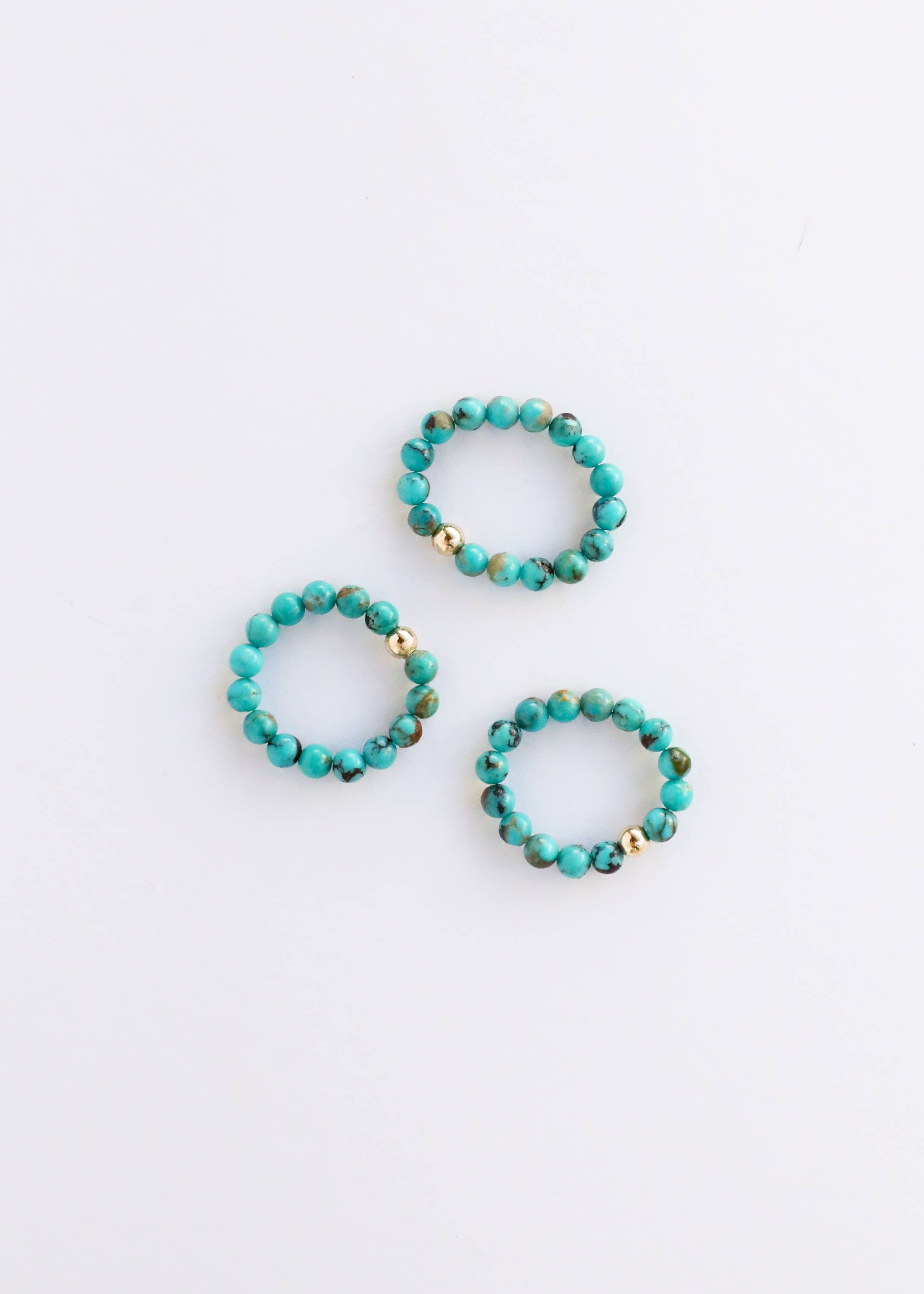 Natural Turquoise + 14k GF  Beaded Stretch Ring