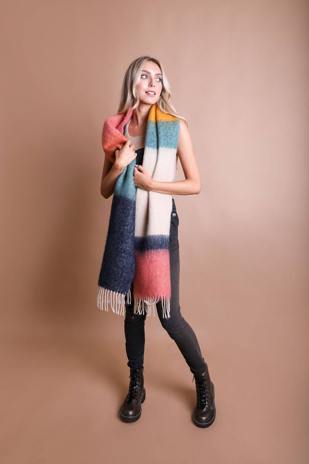 Winter Color Block Faux Mohair Scarf