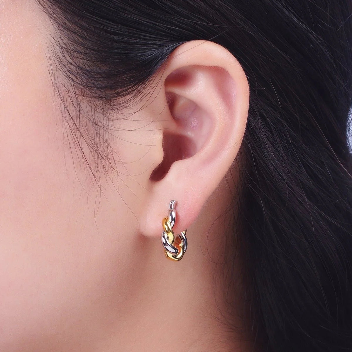 twisted mixed metal hoops Earrings