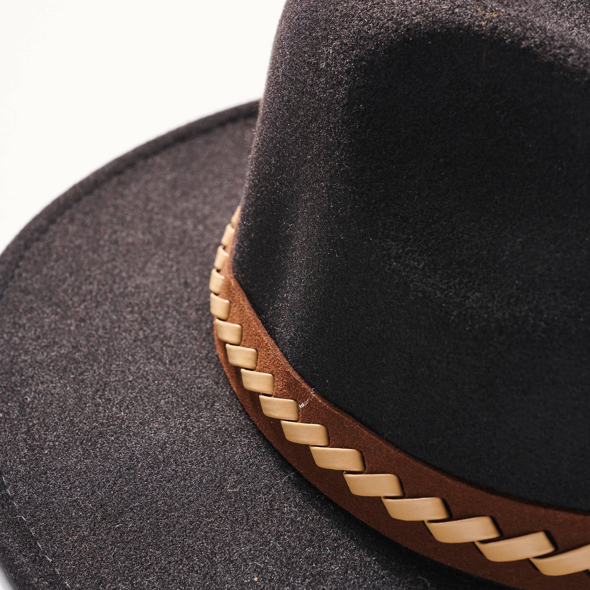 Braided Leather Strap Fedora Hat Hats + Bandanas