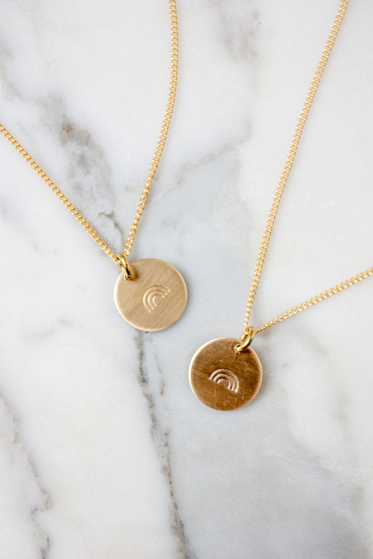 Gold Stamped Rainbow Disc Necklaces