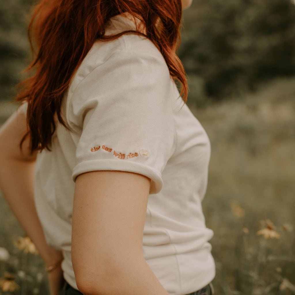 Golden Hour Embroidered Reflection Pocket Tee Tops