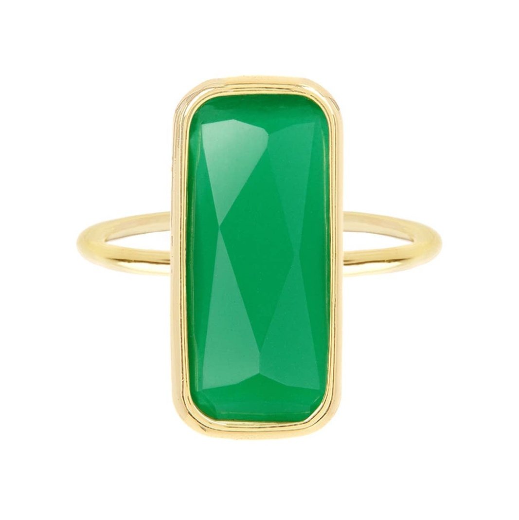 Green Chalcedony Crystal Bar Ring Rings