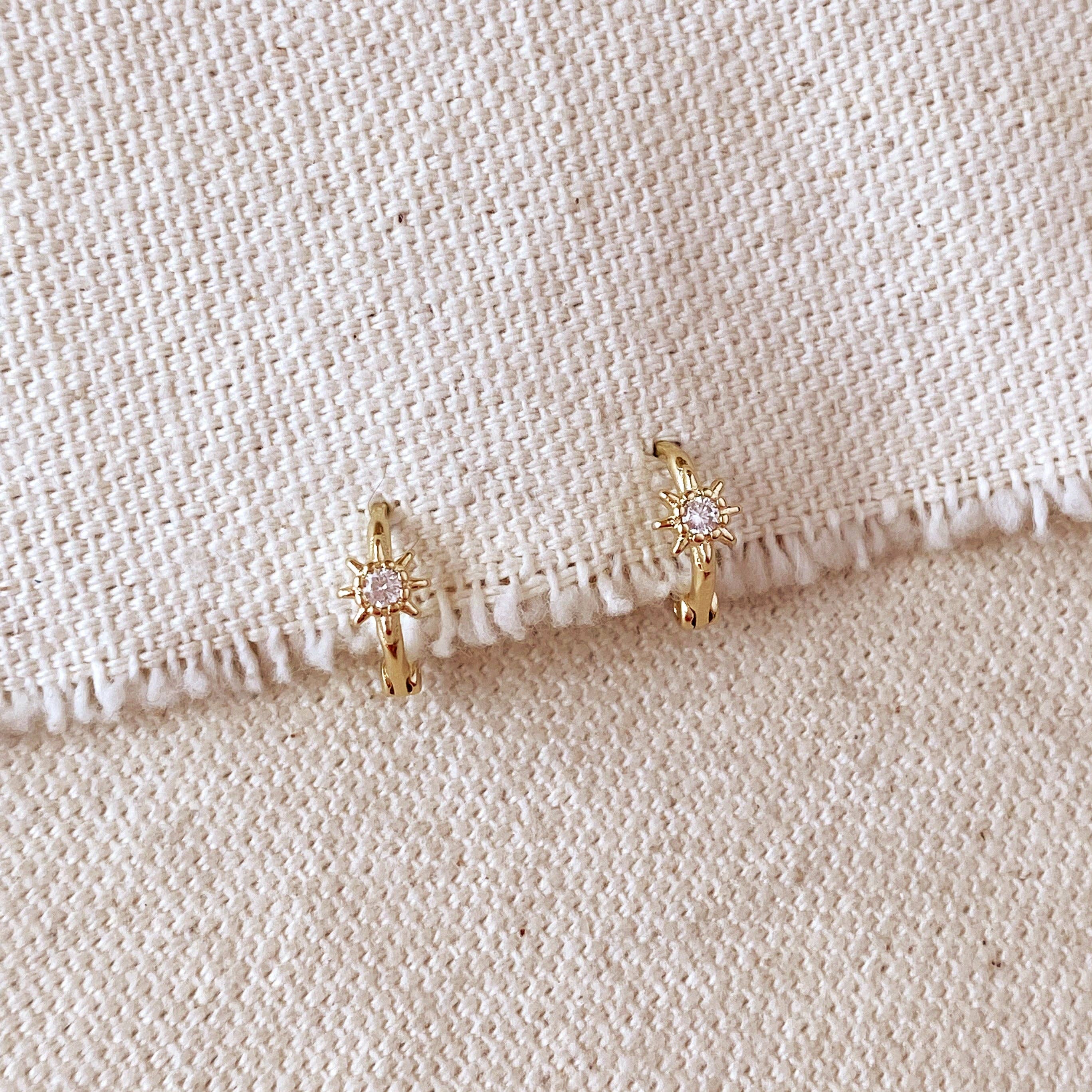 Starburst Mini Huggie Hoop Earrings-18k Gold Filled Earrings